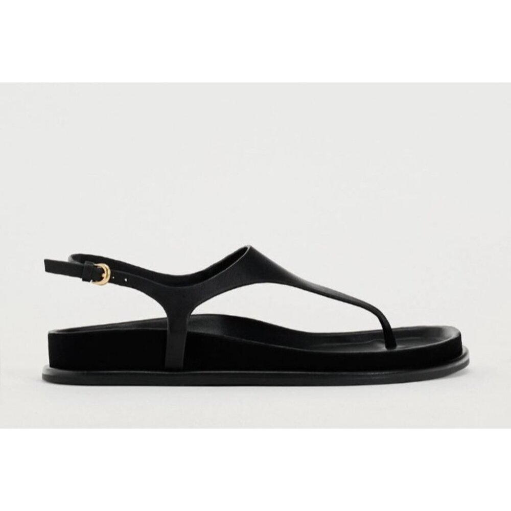 ZARA Women Black Minimalist Slingback Thong Sandals Size 36 Slip-On Flat Summer - Picture 11 of 11